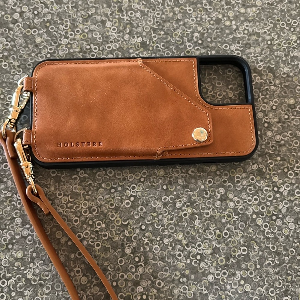 Holstere Brown Leather iPhone 13 Holster with Wrist Strap and Camera Cutout